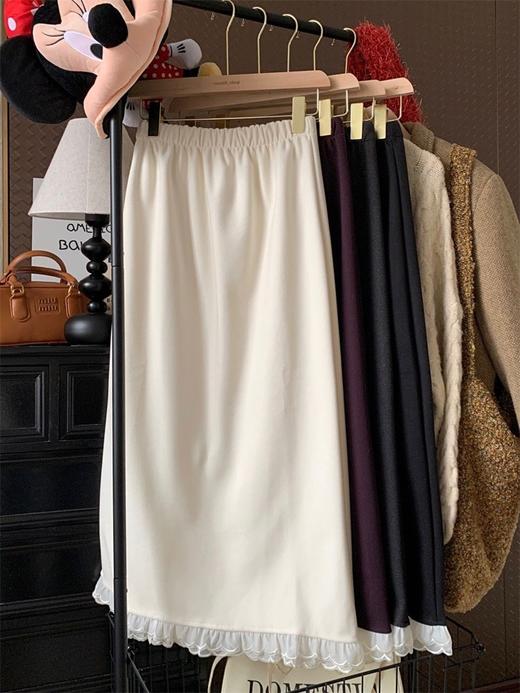 【GZ】无忧购韩系慵懒百搭宽松显瘦花边拼接毛呢直筒半身裙3320（截单后7天发货）25年清仓捡漏 商品图12