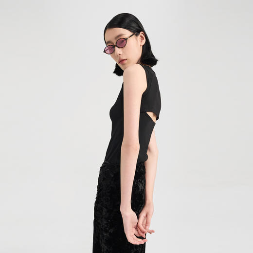 lost in echo2024夏季新款圆领背部镂空修身无袖纯棉吊带背心上衣 商品图0