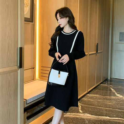 奢姿2024年冬季新款大码女装拼接立领裙子胖妹妹法式假两件连衣裙9844853689 商品图4