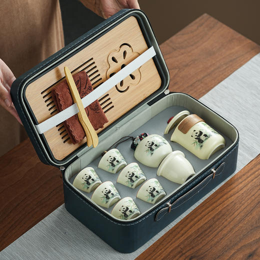 古朴禅意 熊猫黄玉汝窑便携式户外旅行茶具  商务 礼盒 家用 品味百态人生！ 商品图9