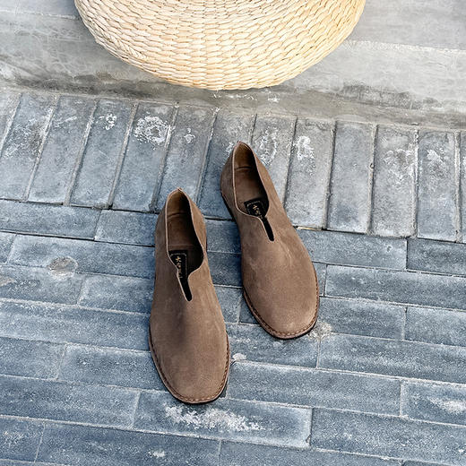 内联升男鞋手工单鞋镶芯皮底反绒牛皮便鞋DN7150 商品图5