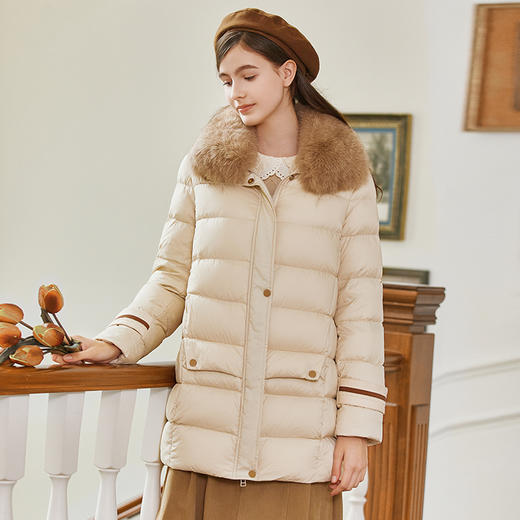 FAMECOCO范可儿带毛领羽绒服中长款经典女FAB8AI001 商品图1