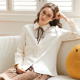 Famecoco范可儿女士系带长袖衬衣优雅通勤FAB8BH021