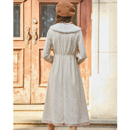 Famecoco范可儿千金连衣裙女立领收腰长裙毛领可拆卸FAB8FA002 商品图2