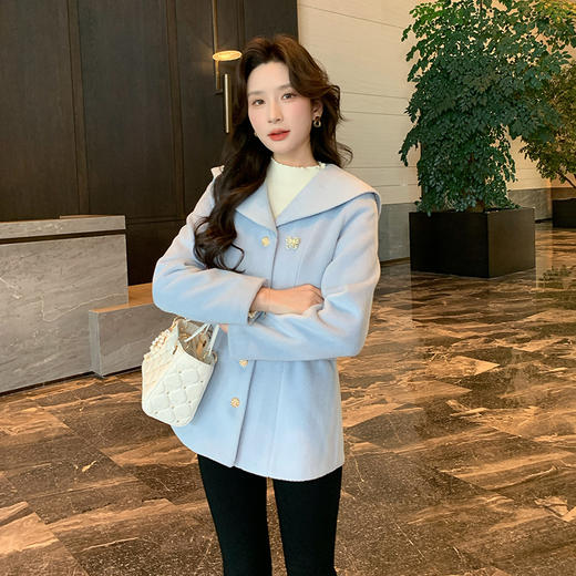 奢姿大码女装2024冬季气质名媛大翻领毛呢胖妹妹时尚单排扣外套9944334369 商品图2