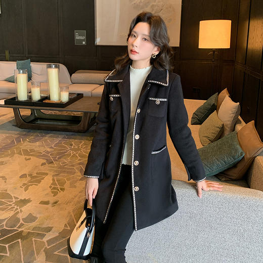 奢姿大码女装2024冬季胖妹妹翻领气质大口袋中长款小香风呢外套9944327530 商品图4