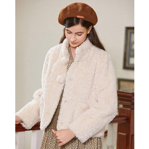 Famecoco范可儿立领毛绒短款外套女冬季FAB8AB042 商品图1