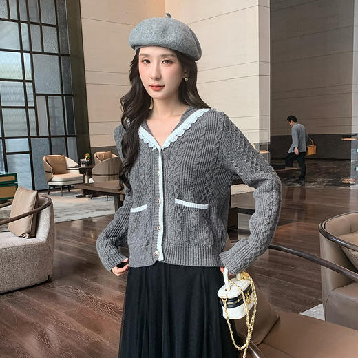 奢姿大码女装2024冬季减龄海军领简约针织衫胖妹妹时尚百搭上衣9844353686 商品图4