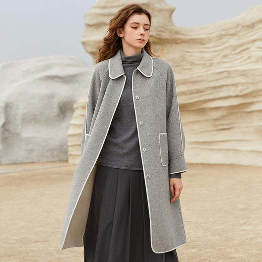 Famecoco范可儿长款毛呢大衣外套女士秋冬FAB8AR040 商品图0