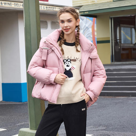 半身缘女装 冬季短款连帽双吊绳休闲面包服羽绒服244113P01713336 商品图0