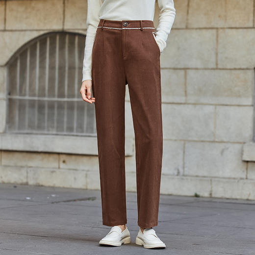 Famecoco范可儿棉质花边通勤休闲裤长裤女FAB8GA003 商品图0