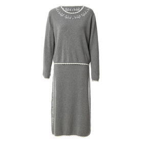 FAMECOCO慵懒风绣花毛衣套装女秋冬两件套FAB8EA045