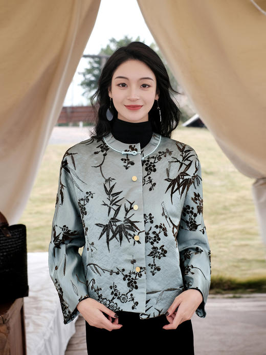 盛唐牡丹|松石绿漳绒外套-钉珠款(钉珠花纹随机） 商品图7