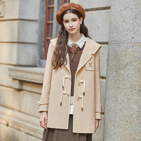 Famecoco兔子刺绣牛角扣学院风大衣外套女FAB8AS020