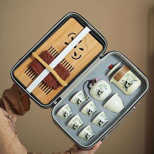 古朴禅意 熊猫黄玉汝窑便携式户外旅行茶具  商务 礼盒 家用 品味百态人生！ 商品图5