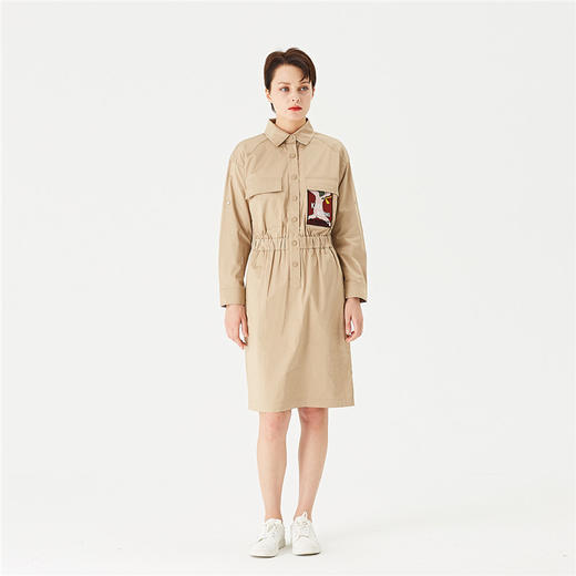 oldcolour欧珂秋季秋装春秋长袖连衣裙女收腰中长款裙子 商品图0