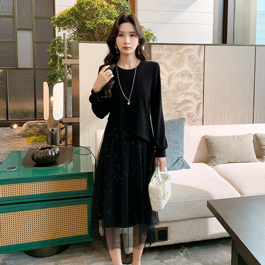 奢姿大码女装2025秋季气质网纱拼接假两件裙子胖妹妹时尚连衣裙9944891823 商品图4