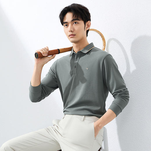 【不变形领】柒牌polo衫男长袖春季新款休闲商务含桑蚕丝翻领上衣128T71730 商品图1