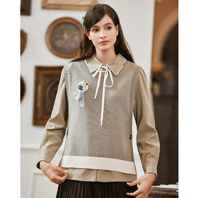 Famecoco范可儿圆领撞色针织马甲背心女冬FAB8CA012