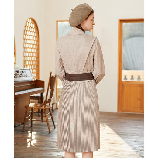 famecoco范可儿冬季优雅衬衫裙女士长袖修身百褶裙中长款F228FA001 商品图4