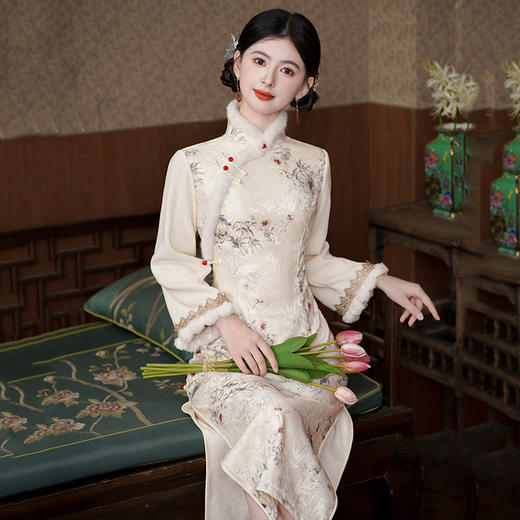 加厚国风中式长款改良，复古长袖日常可穿旗袍ZQYS-SC20393 商品图1