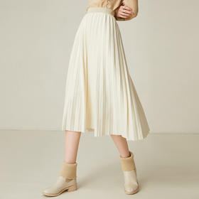 Famecoco范可儿百褶半身裙秋冬女高腰百搭a字中长款裙子F198HA003