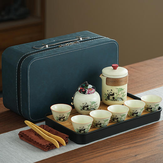 古朴禅意 熊猫黄玉汝窑便携式户外旅行茶具  商务 礼盒 家用 品味百态人生！ 商品图7