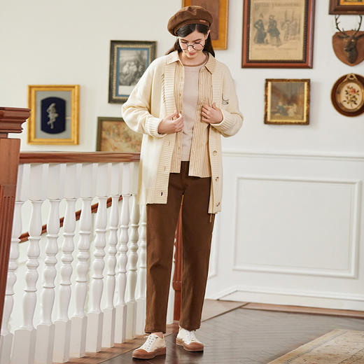 famecoco范可儿绣花徽章针织开衫中长款女FAB8DE030 商品图4