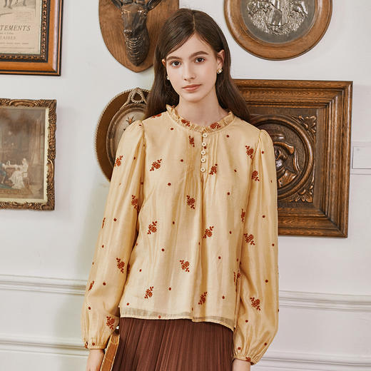 Famecoco范可儿文艺绣花莱赛尔衬衫女秋冬FAB8BD003 商品图2