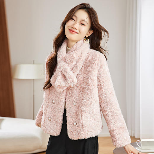皮毛一体夹棉短外套，仿羊羔毛外套小香风短款上衣MJY8816 商品图1