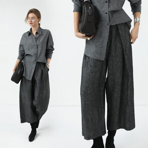 COCOBELLA[100%亚麻]老钱风奢感通勤西裤九分阔腿女休闲裤PA3067 商品图3