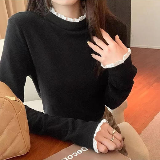 【YW】无忧购韩系ins温柔百搭半高领蕾丝花边双面磨毛内搭打底衫9001（截单后3-5天发货) 商品图4