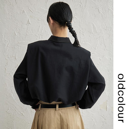 oldcolour黑色polo领垫肩T恤春秋季新款廓形宽松休闲设计感上衣 商品图3