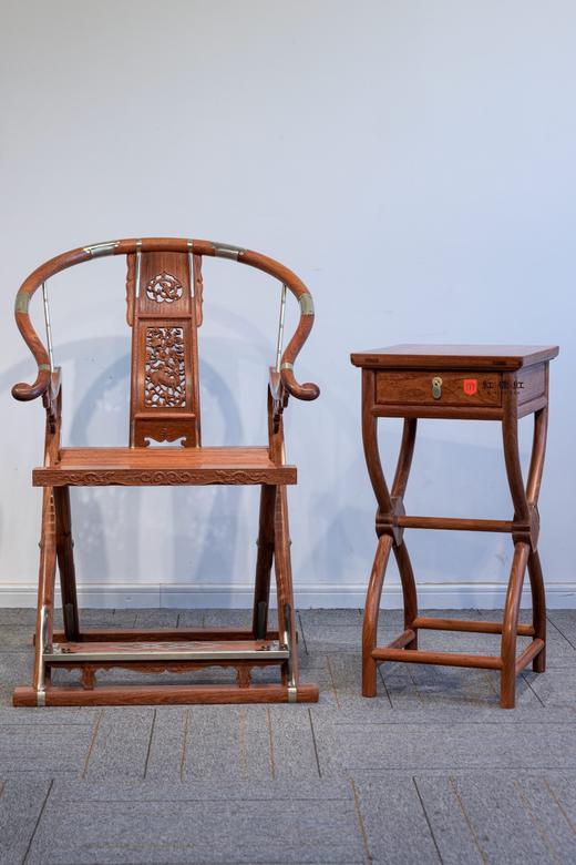 红桥红  家具严选  缅甸花梨(大果紫檀）  【木面 王款 麒麟纹交椅】 商品图0