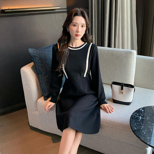 奢姿2024年冬季新款大码女装拼接立领裙子胖妹妹法式假两件连衣裙9844853689 商品图2