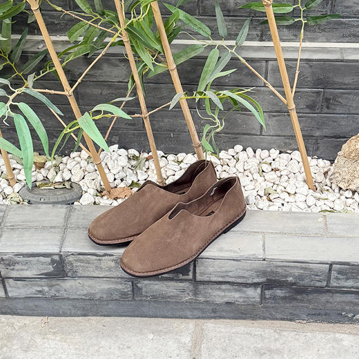 内联升男鞋手工单鞋镶芯皮底反绒牛皮便鞋DN7150 商品图7