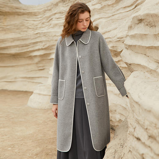 Famecoco范可儿长款毛呢大衣外套女士秋冬FAB8AR040 商品图1