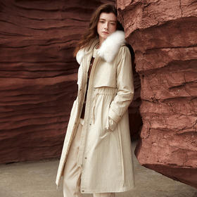 Famecoco范可儿连帽长款羽绒服可拆卸内胆FAB8AH004