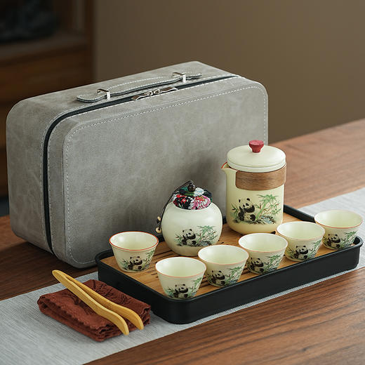 古朴禅意 熊猫黄玉汝窑便携式户外旅行茶具  商务 礼盒 家用 品味百态人生！ 商品图8