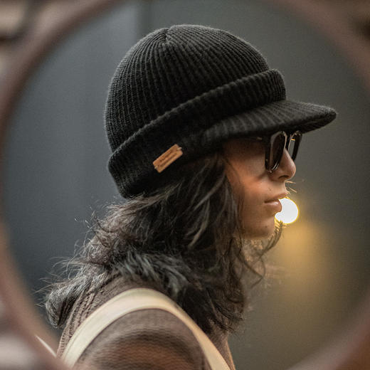 工装优选复古黑色针织毛线鸭舌帽包头护耳防寒保暖羊毛帽子男女冬 商品图0