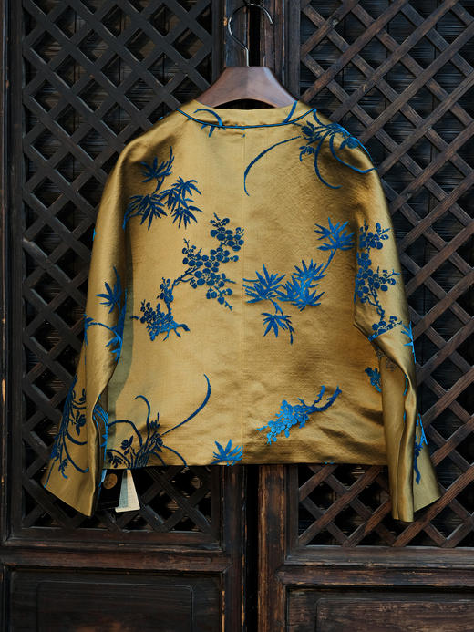 盛唐牡丹| 琥珀黄底色真丝漳绒外套-钉珠款(钉珠花纹随机） 商品图6