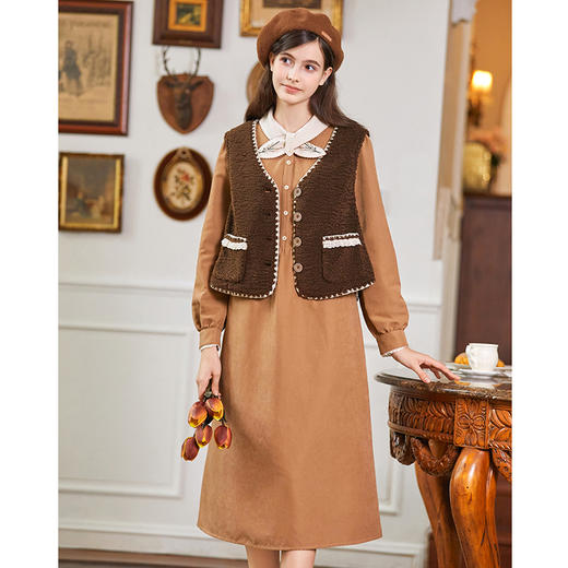 Famecoco范可儿植物绣花文艺连衣裙女秋冬FAB8FA001 商品图0