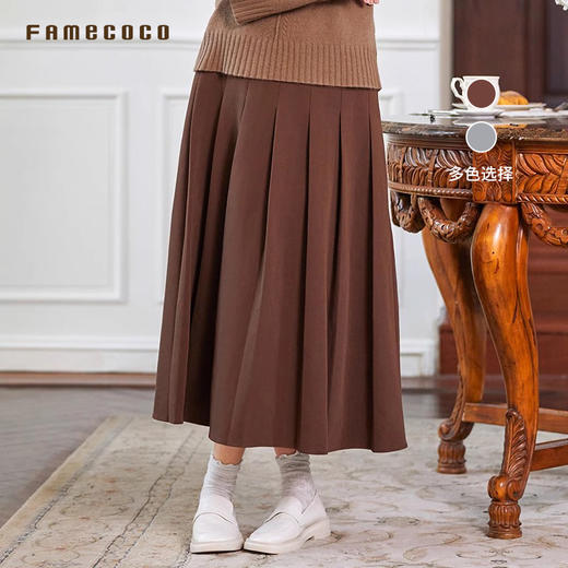Famecoco范可儿百褶裙长款秋冬保暖百搭款加厚附腰带FAB8HA010 商品图0