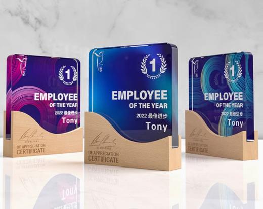 实木水晶奖杯定制刻字创意五角星纪念品定做冠军奖座木质奖牌制作 商品图0