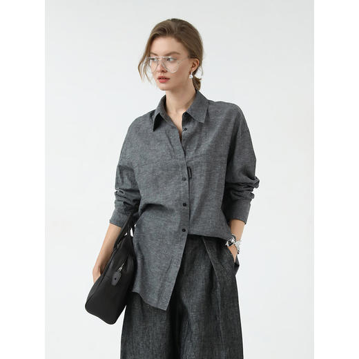 COCOBELLA商务休闲风黑标亚麻衬衫25春品质棉麻通勤衬衣SR3089 商品图2