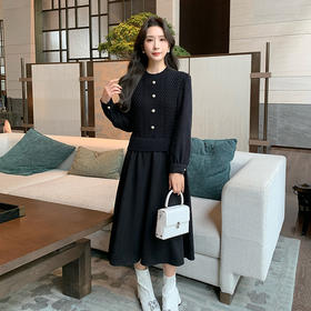 奢姿2024年冬季新款大码女装拼接针织裙子胖妹妹气质圆领连衣裙9944826856
