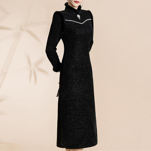 2023秋冬新款修身气质优雅年轻款新中式改良版加厚旗袍KK0711 商品图1