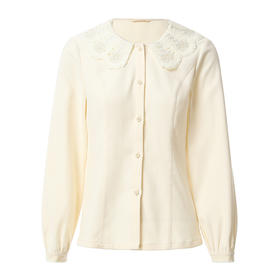 Famecoco娃娃领长袖打底衬衫纯色减龄内搭衬衣FAB8BH012