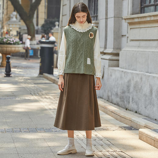 Famecoco范可儿绿色套头针织马甲背心女冬季FAB8CA025 商品图3