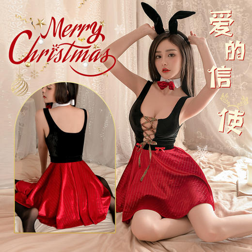 霏慕 圣诞甜欲前绑带丝绒兔女套装6580 情趣内衣性感均码 商品图0